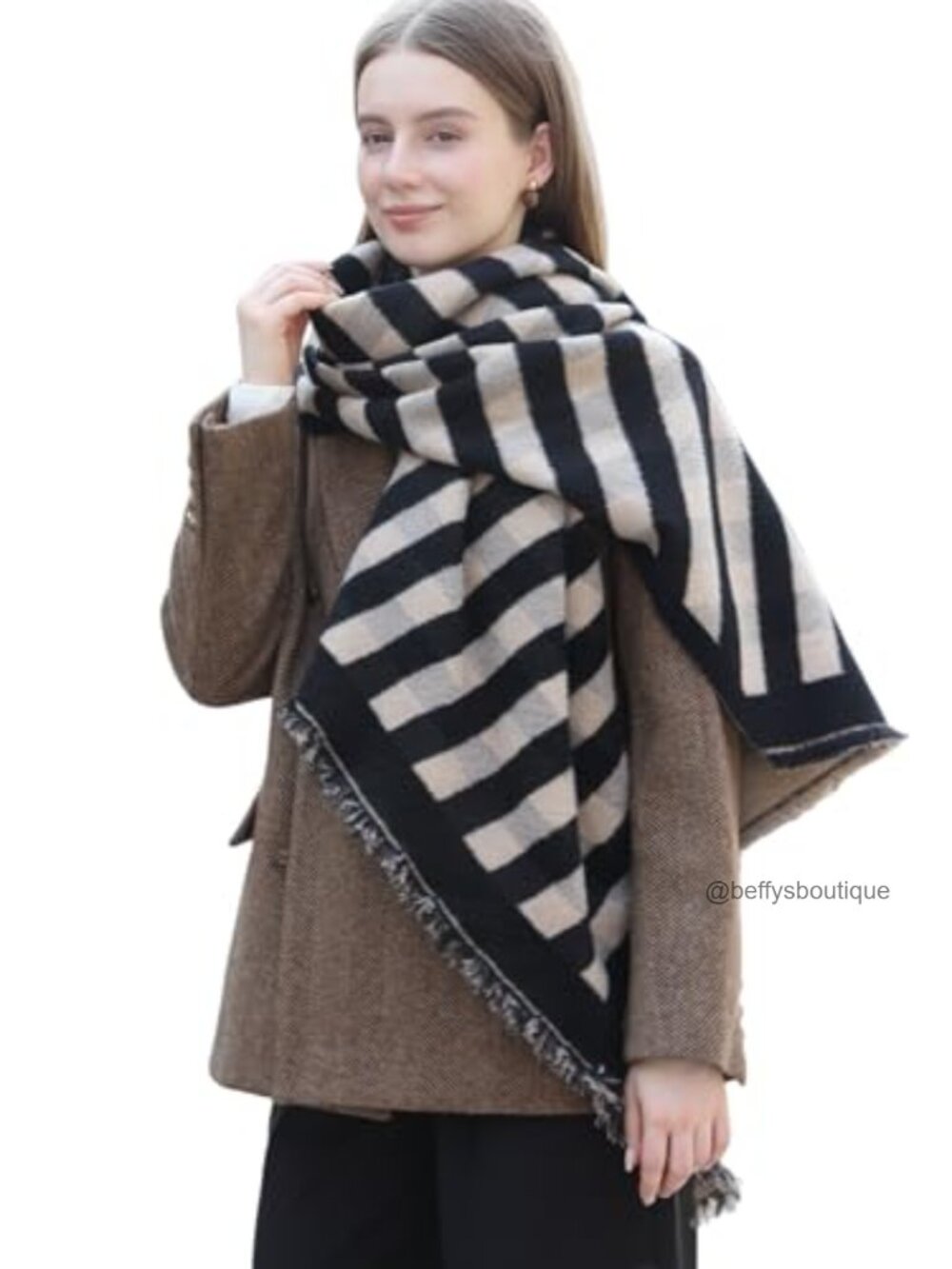 Cashmere-Like Diagonal Plaid Scarf Winter Shawl Wrap Warm Thick Soft